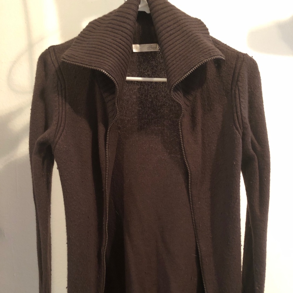 Long brown zipper cardigan (Old Navy)